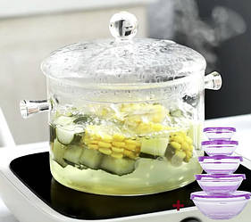 Каструля із жароміцного боросилікатного скла 2 л для плит та духовок.