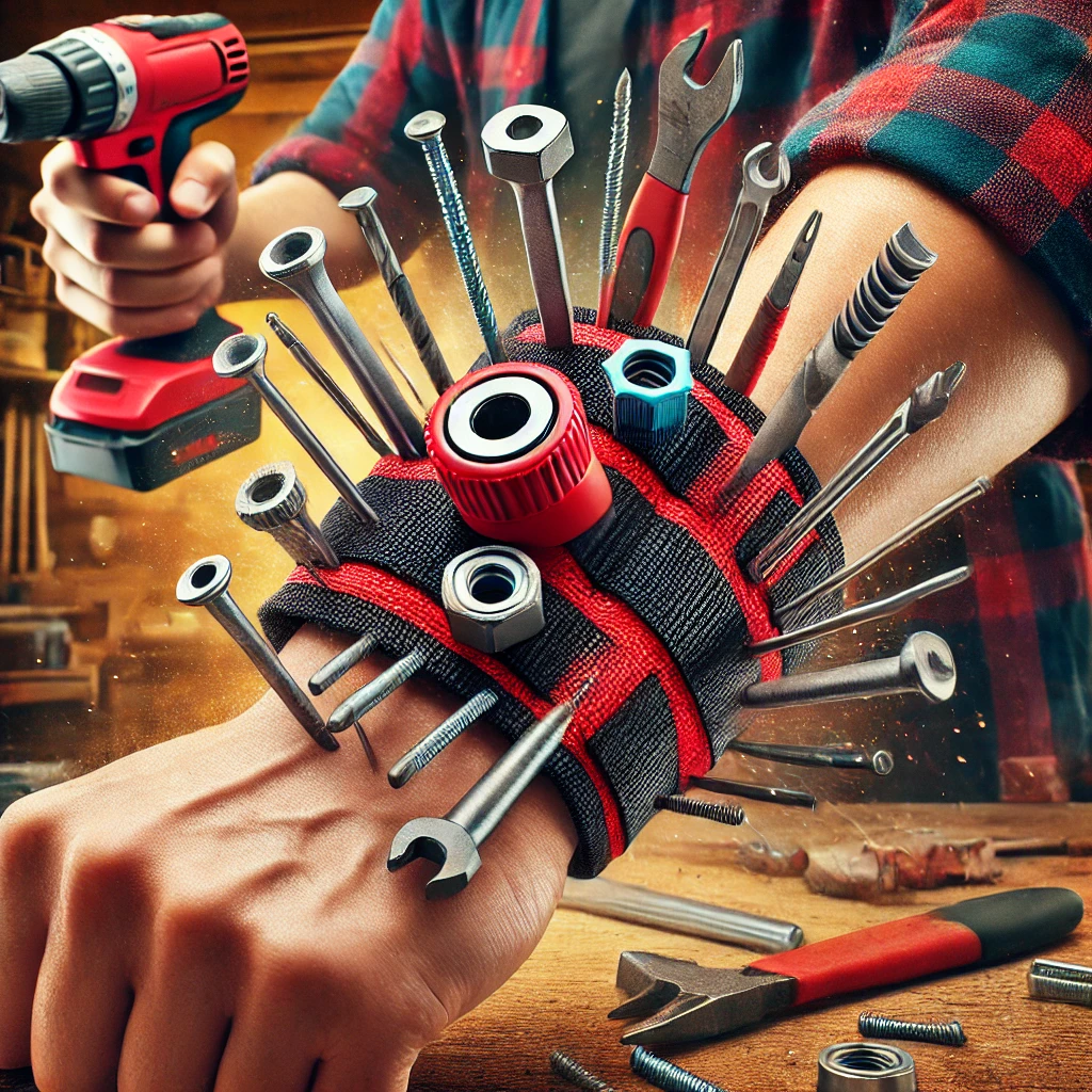 Магнітний браслет для інструментів та кріплення, червоно-чорний, універсальний розмір, фото 1