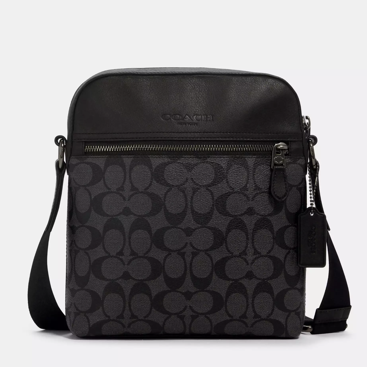 Сумка чоловіча шкіряна Coach Houston Flight Bag In Signature Canvas Чорний. (391)