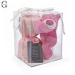 Подарунковий набір Ведмедик з букетом 7 троянд LED підсвіткою KR-01-1/2