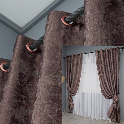 Комплект (2шт. 1,5х2,5м.) штор на люверсах, жакард "Sultan XO". Колір бурий. Код 1681ш 37-0197