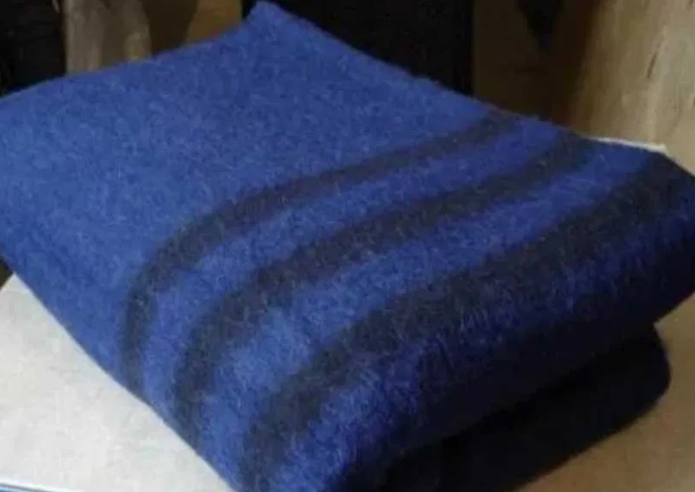 Ковдра армійська напіввовняна140х205см (синя з чорними смужками), фото 1