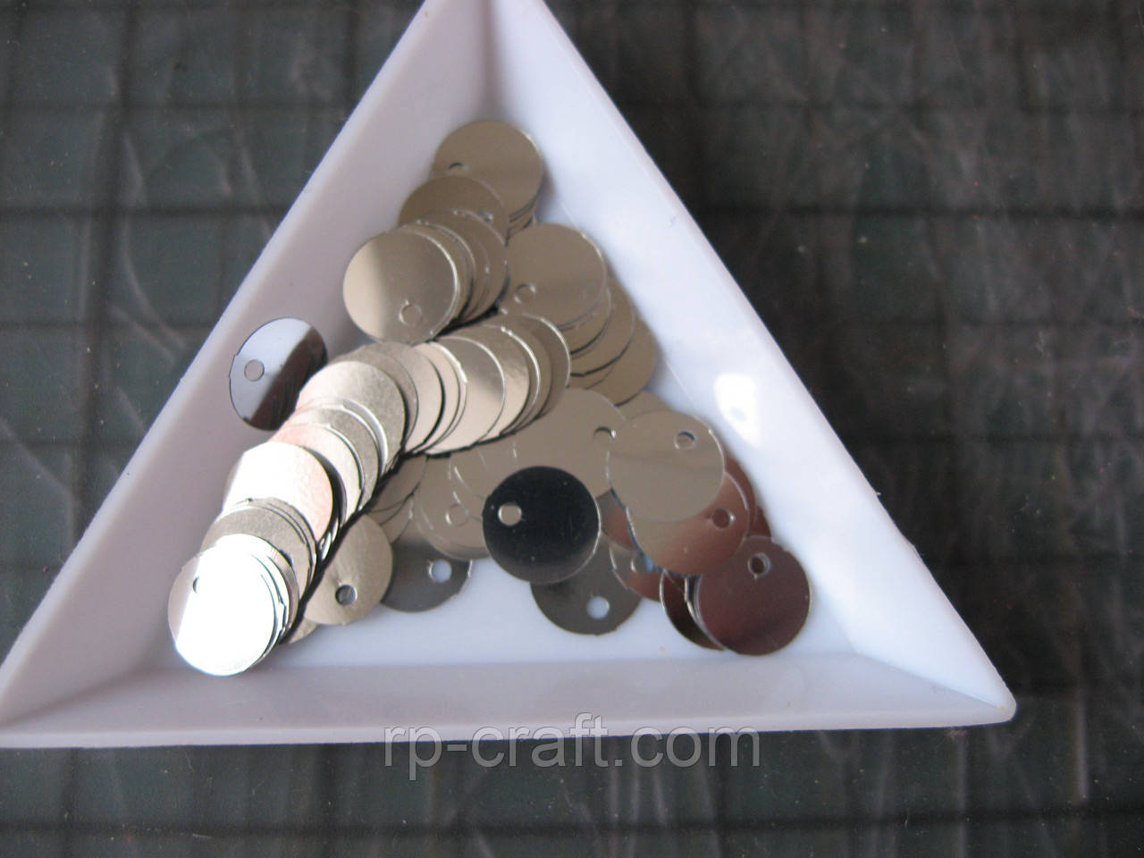 162. Упаковка паєток. Круглі, плоскі, 9 мм, 6 грам, срібляста, фото 1