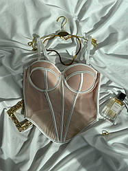 Жіночий корсет-бюстьє, бежевий з білим кантом 80В