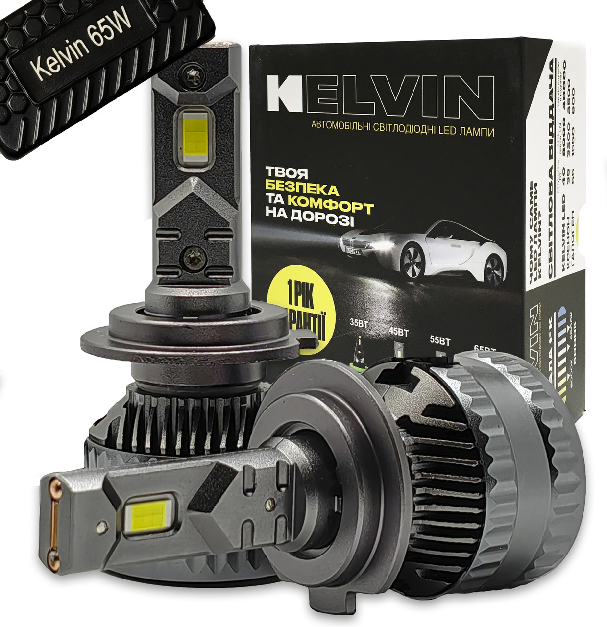 Світлодіодні LED лампи h7 KELVIN 65W 12-36V 6000К 8000LM Лед з обманкою