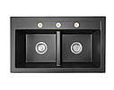Кухонна мийка GRANITAN DUET BLACK чорна з білим вкрапленням *, фото 6