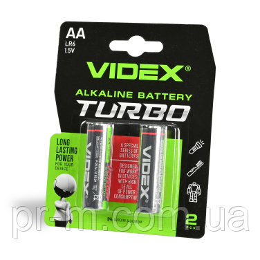 Батарейка VIDEX Alkaline AA TURBO LR6 (пальчик) (2шт на блістері) ціна за 1 батарейку