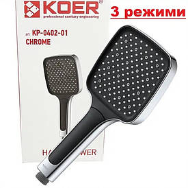 Лійка для ручного душу квадратної форми три режими TM.KOER Чехія KP-0402-01 колір чорний/хром