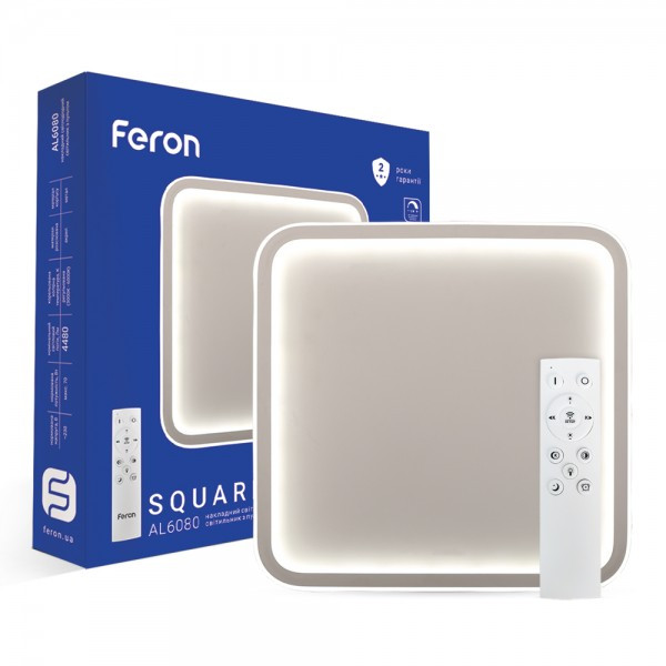 Світлодіодна люстра з пультом Feron AL6080 SQUARE Feron 70W до 16 кв.м колір Білий 40278