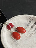Корал кульчики овал з натуральним коралом коралові сережки у сріблі. Індія, фото 2