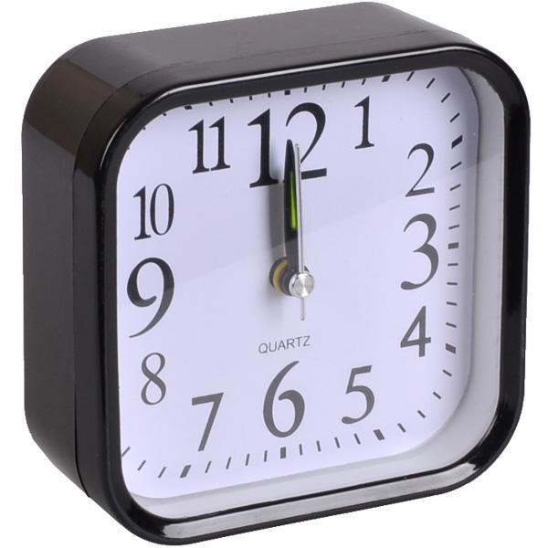 Годинник будильник настільний на батарейках, гучність регулюється, розмір 9,5*9,5*4см, чорний