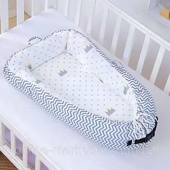 Кокон для новонароджених з матрацом 93х53см, Блакитний / Кокон-гніздечко для дитини / Дитячий кокон для сну