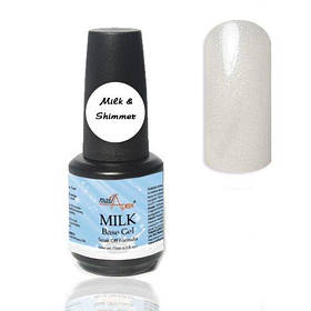 Камуфлююча база для нігітв NailApex Milk Base Shimmer, 15 мл