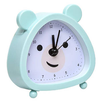 Годинник будильник настільний на батарейках, гучність регулюється, розмір 11x11 см, світло-зелений
