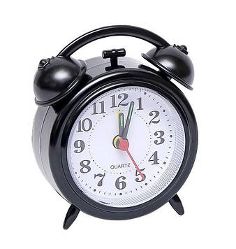 Годинник будильник настільний на батарейках, розмір 9*8*3 см, чорні