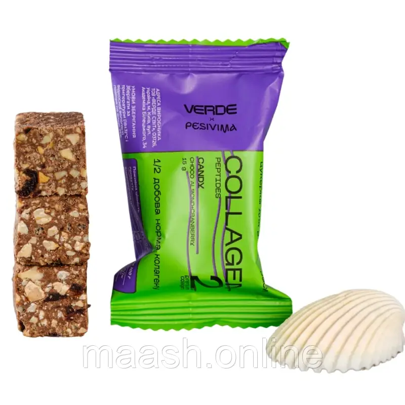Цукерка COLLAGEN Шоко-мигдаль журавлина Verde, 15г