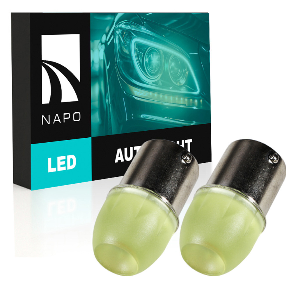 Комплект світлодіодних ламп NAPO LED 1156-HP-Lens P21W 1156 BA15S колір світіння бурштиновий 2 шт