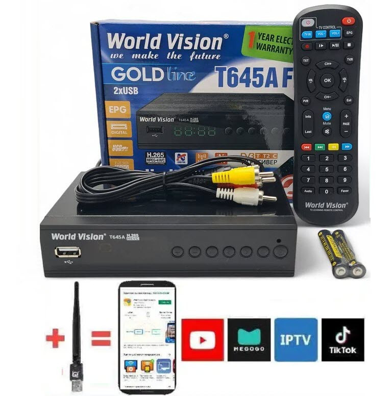 Комплект Тюнер т2 World Vision Т645A FM VideoCast Wi-Fi 3dB 300 IPTV