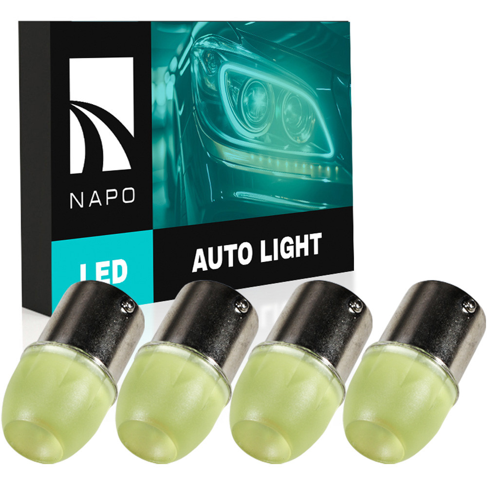 Комплект світлодіодних ламп NAPO LED 1156-HP-Lens P21W 1156 BA15S колір світіння бурштиновий 4 шт