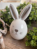 Великоднє яйце-кролик, біле зі сріблом h 13 см, фото 2