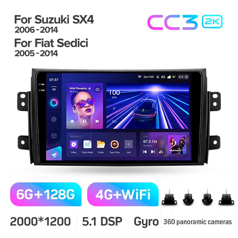 Штатная магнитола Teyes CC3 6+128 Gb з коловим оглядом 360° Suzuki SX4 1 2006-2014 9" 2k