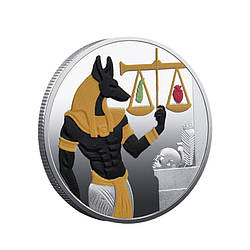 Пам'ятна монета в гаманець Єгипетський бог Анубіс кольорова піраміда. сильвер