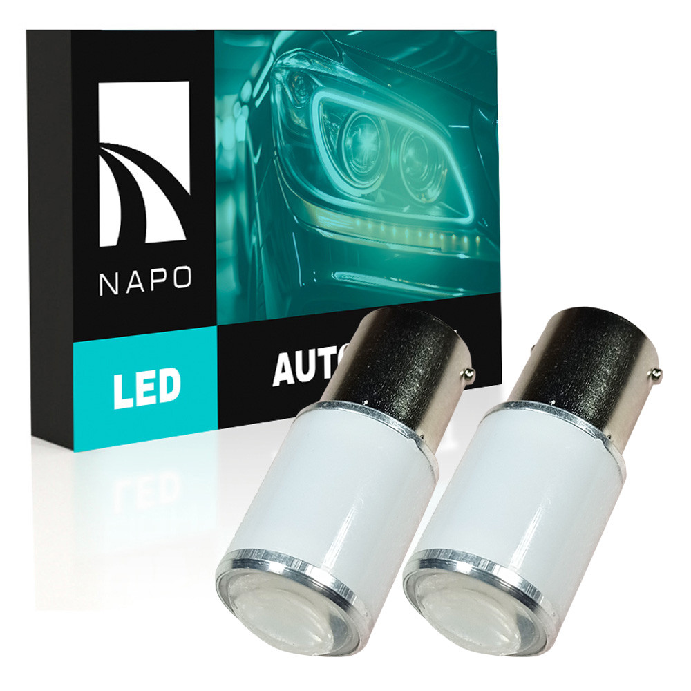 Комплект світлодіодних ламп NAPO LED 1156-3030-6smd-Lens P21W 1156 BA15S колір світіння білий 2 шт, фото 1