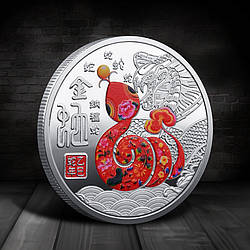 Китайська монета багатства «Змія та грошовий мішок» сильвер, пам'ятна монета в новому році Змії 2025