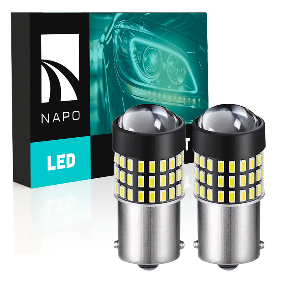 Комплект світлодіодних ламп NAPO LED 1156-3014-54smd-Lens P21W 1156 BA15S колір світіння білий 2 шт