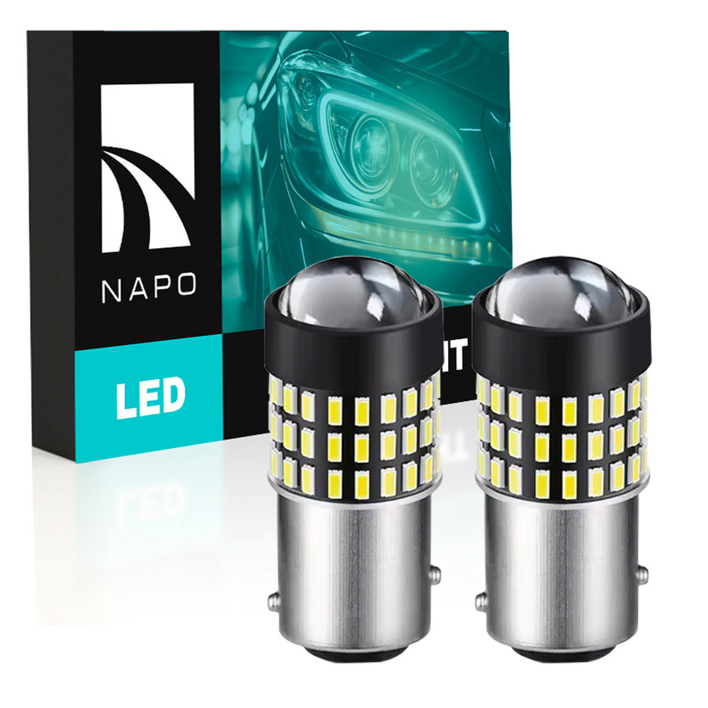 Комплект світлодіодних ламп NAPO LED 1157-3014-54smd-Lens P21/5W 1157 BAU15S колір світіння білий 2 шт, фото 1