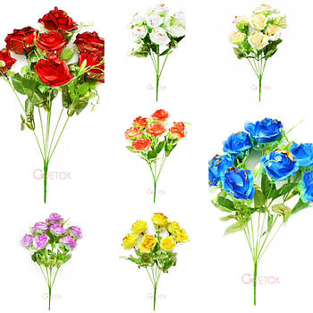 Букет атласної рози штучний, на 7 голів NC-47 (12 шт/ уп.) продається упаковкою Штучні квіти оптом