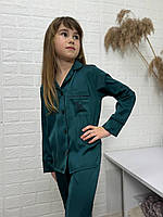 Модна дитяча піжама з шовку рубашка штани у кольорі смарагд