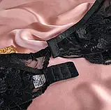 Жіноча чорна спідня білизна ліф, трусики та пояс, фото 10