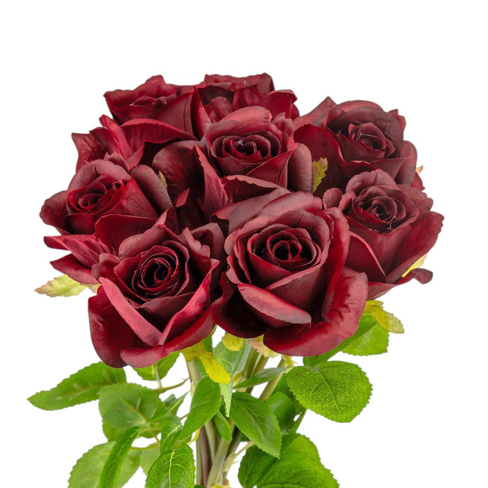 Штучні квіти зв'язка троянд, 8 бутонів, марсал, 53 см., фото 1