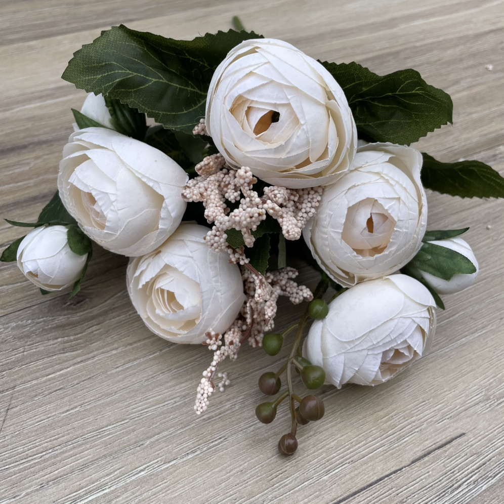 Витончені квіти Букет композиції ранзинкулюсів.лютик. півонія 30 см білий, фото 1