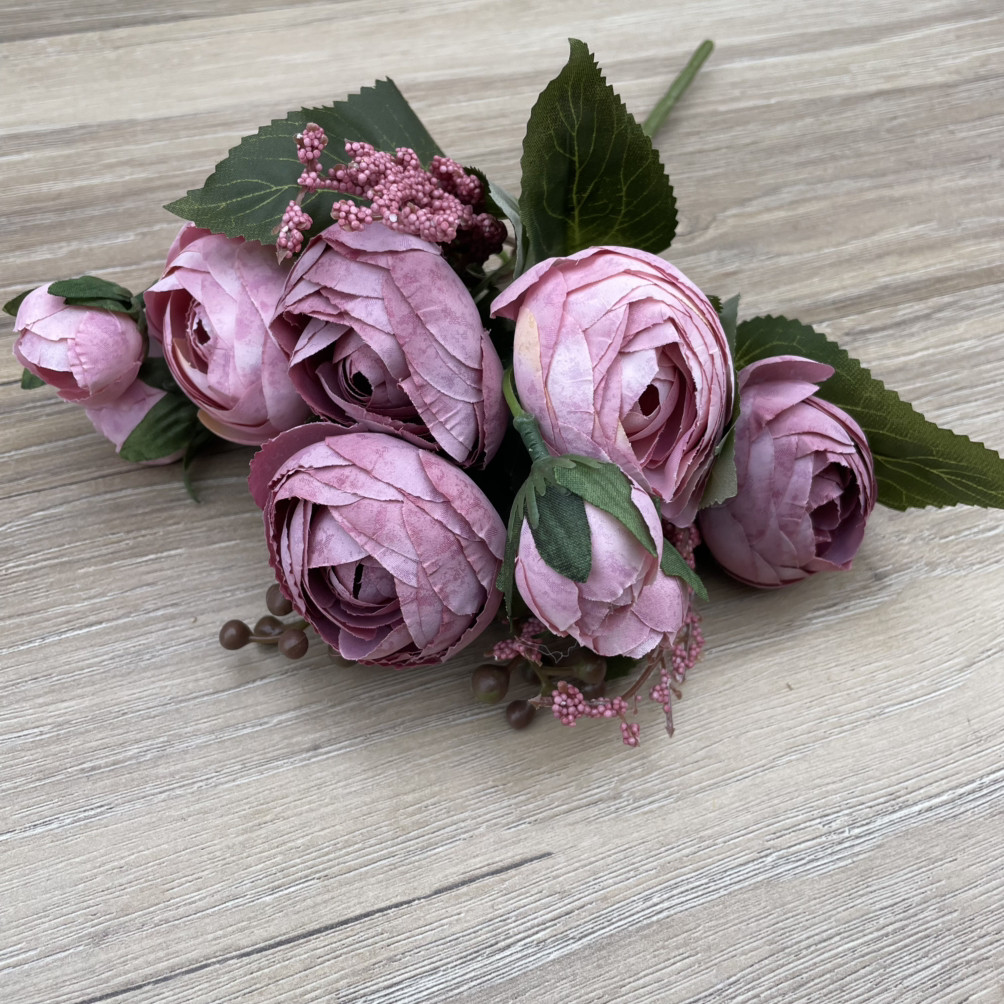 Штучні квіти Букет композиції ранзинкусів.лютик. півонія 30 см пудровий мікс, фото 1