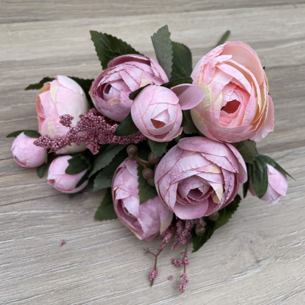 Штучні квіти Букет композиції ранункулюс лютик. півонія 30 см рожевий мікс, фото 1