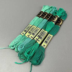 (6 шт по 8м) Набір муліне Airo (нитки для вишивання) - бірюзовий мікс (993-991)