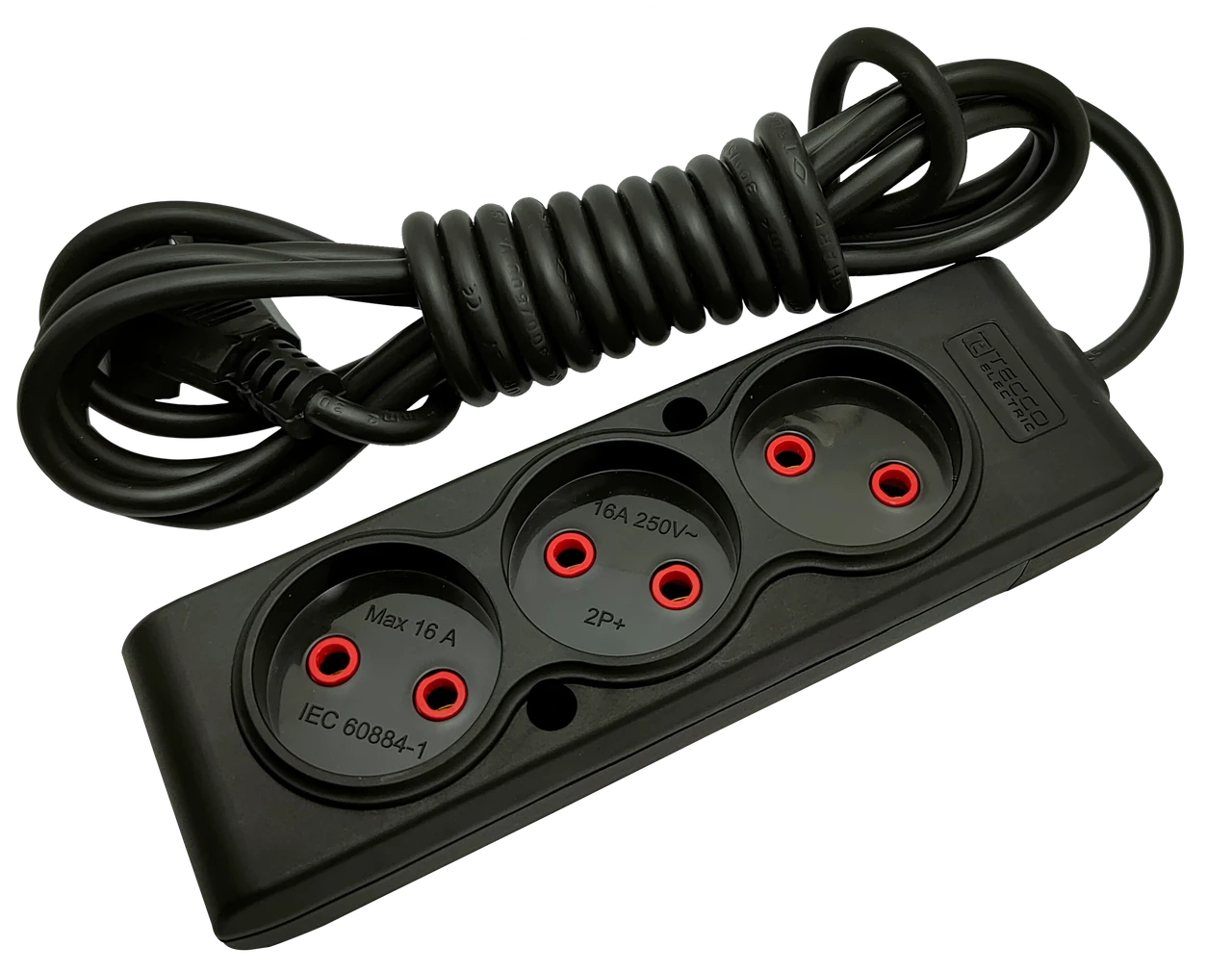 Подовжувач TECCO 3 пости без заземлення 3 м (2 * 0.75) чорний 1 шт. / уп