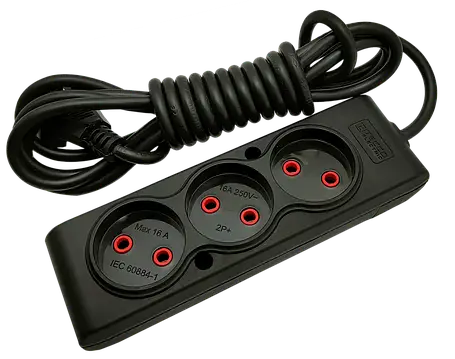 Подовжувач TECCO 3 пости без заземлення 3 м (2 * 0.75) чорний 1 шт. / уп, фото 1