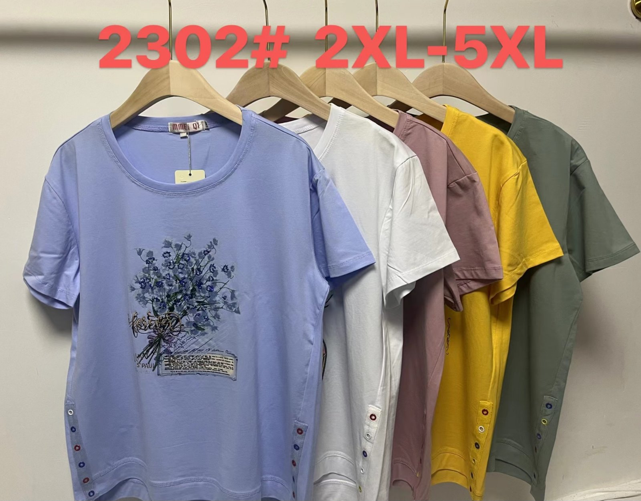 Жіноча футболка бавовна розмір 2-5XL мікс кольорів у пачці від 8 шт., фото 1