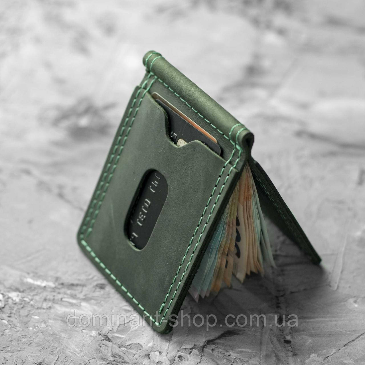 Чоловічий шкіряний затискач для грошей і карток Grand Green з натуральної шкіри Crazy Horse, фото 1