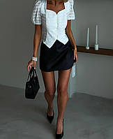 Женская юбка шорты на высокой посадке из эко кожи Cartell черная