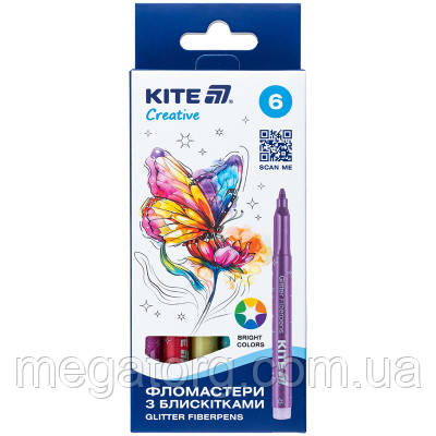 ORIGINAL! Фломастеры Kite Creative с блестками 6 цветов (K-1147 ...