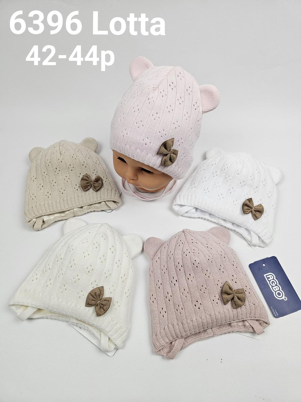 Дитячі польські демісезонні в`язані шапки на трикотажній підкладці для дівчат оптом, р.42-44, Agbo, фото 1