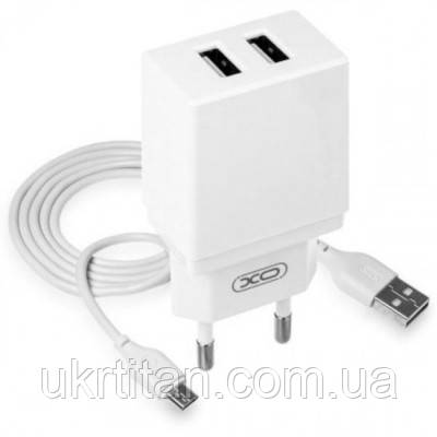 Оригінал! Зарядний пристрій XO L75 2USB/2.4A + MicroUSB White (XO-L75-M) - Вища Якість!, фото 1