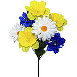 Штучні квіти 6141 Букет ромашки, волошки, нарциси серія Україна, 36см, фото 5