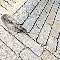 Шпалери вінілові 10.05 × 1.06 м Слав’янські шпалери 2086-04, бежеві під цеглу для залу, спальні, коридору, дитячої кімнати