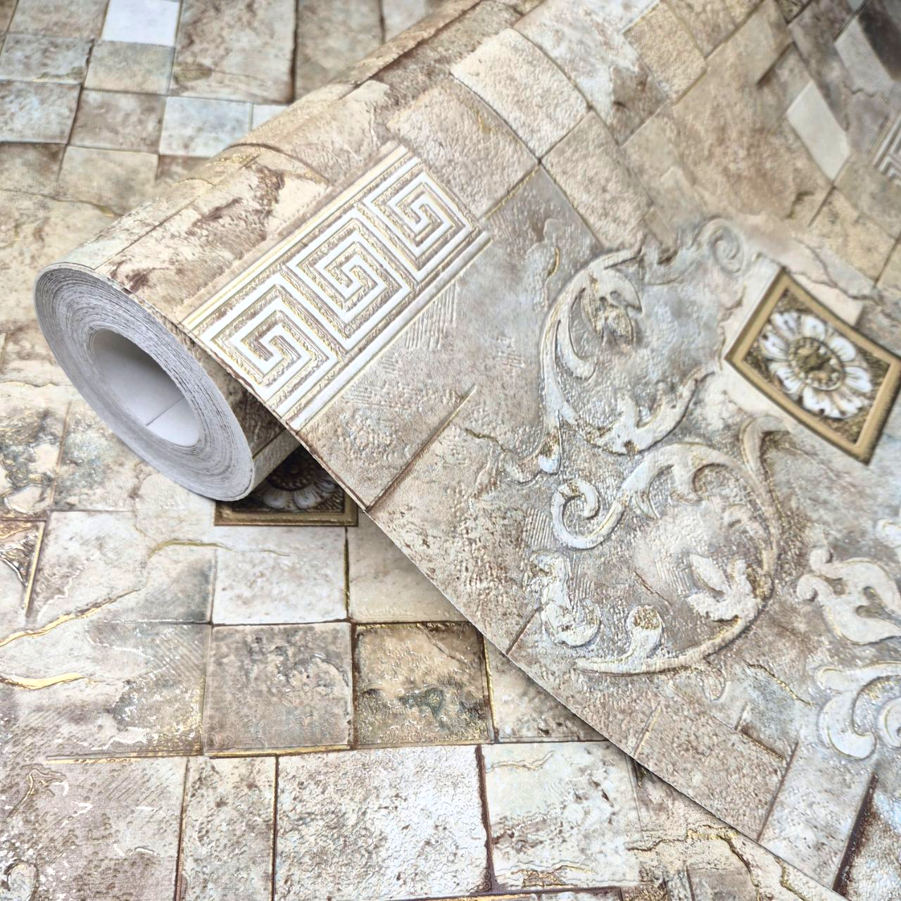 Шпалери вінілові 10 × 0.53 м Слов’янські шпалери 5792-05, обої коричневі, плитка, для вітальні, коридору, кухні, фото 1