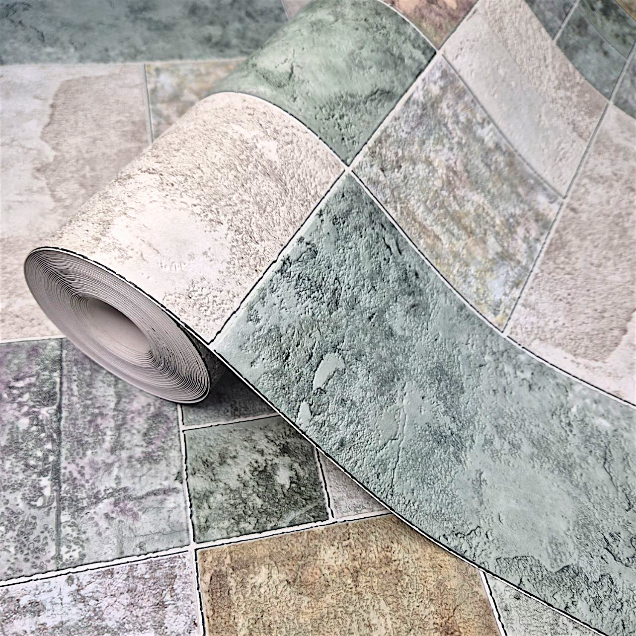 Шпалери вінілові 10,05 × 0,53 м Слов’янські шпалери 5702-04, обої зелені, плитковий візерунок, для кухні, коридору, вітальні, фото 1